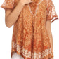 Sakkas Ash Speckled Tiedye Embroidered Cap Sleeve Blouse Top With Embroidery Hems