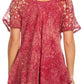 Sakkas Ash Speckled Tiedye Embroidered Cap Sleeve Blouse Top With Embroidery Hems