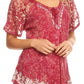 Sakkas Ash Speckled Tiedye Embroidered Cap Sleeve Blouse Top With Embroidery Hems
