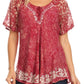 Sakkas Ash Speckled Tiedye Embroidered Cap Sleeve Blouse Top With Embroidery Hems