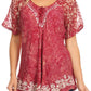 Sakkas Ash Speckled Tiedye Embroidered Cap Sleeve Blouse Top With Embroidery Hems