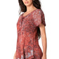 Sakkas Ash Speckled Tiedye Embroidered Cap Sleeve Blouse Top With Embroidery Hems