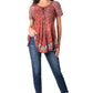 Sakkas Ash Speckled Tiedye Embroidered Cap Sleeve Blouse Top With Embroidery Hems