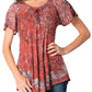 Sakkas Ash Speckled Tiedye Embroidered Cap Sleeve Blouse Top With Embroidery Hems