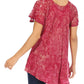 Sakkas Ash Speckled Tiedye Embroidered Cap Sleeve Blouse Top With Embroidery Hems