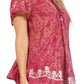 Sakkas Ash Speckled Tiedye Embroidered Cap Sleeve Blouse Top With Embroidery Hems