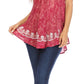 Sakkas Ash Speckled Tiedye Embroidered Cap Sleeve Blouse Top With Embroidery Hems