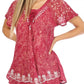 Sakkas Ash Speckled Tiedye Embroidered Cap Sleeve Blouse Top With Embroidery Hems