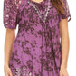 Sakkas Ash Speckled Tiedye Embroidered Cap Sleeve Blouse Top With Embroidery Hems