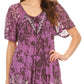 Sakkas Ash Speckled Tiedye Embroidered Cap Sleeve Blouse Top With Embroidery Hems