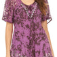 Sakkas Ash Speckled Tiedye Embroidered Cap Sleeve Blouse Top With Embroidery Hems
