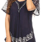 Sakkas Ash Speckled Tiedye Embroidered Cap Sleeve Blouse Top With Embroidery Hems