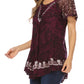 Sakkas Ash Speckled Tiedye Embroidered Cap Sleeve Blouse Top With Embroidery Hems