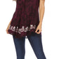 Sakkas Ash Speckled Tiedye Embroidered Cap Sleeve Blouse Top With Embroidery Hems