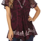 Sakkas Ash Speckled Tiedye Embroidered Cap Sleeve Blouse Top With Embroidery Hems