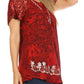 Sakkas Ash Speckled Tiedye Embroidered Cap Sleeve Blouse Top With Embroidery Hems