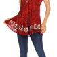 Sakkas Ash Speckled Tiedye Embroidered Cap Sleeve Blouse Top With Embroidery Hems
