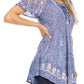 Sakkas Ash Speckled Tiedye Embroidered Cap Sleeve Blouse Top With Embroidery Hems