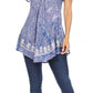 Sakkas Ash Speckled Tiedye Embroidered Cap Sleeve Blouse Top With Embroidery Hems