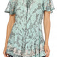 Sakkas Ash Speckled Tiedye Embroidered Cap Sleeve Blouse Top With Embroidery Hems