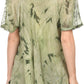 Sakkas Hana Tie Dye Relaxed Fit Embroidery Cap Sleeves Peasant Batik Blouse / Top