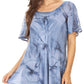 Sakkas Hana Tie Dye Relaxed Fit Embroidery Cap Sleeves Peasant Batik Blouse / Top