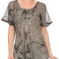 Sakkas Hana Tie Dye Relaxed Fit Embroidery Cap Sleeves Peasant Batik Blouse / Top