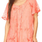 Sakkas Hana Tie Dye Relaxed Fit Embroidery Cap Sleeves Peasant Batik Blouse / Top