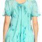 Sakkas Hana Tie Dye Relaxed Fit Embroidery Cap Sleeves Peasant Batik Blouse / Top
