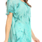 Sakkas Hana Tie Dye Relaxed Fit Embroidery Cap Sleeves Peasant Batik Blouse / Top