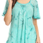 Sakkas Hana Tie Dye Relaxed Fit Embroidery Cap Sleeves Peasant Batik Blouse / Top