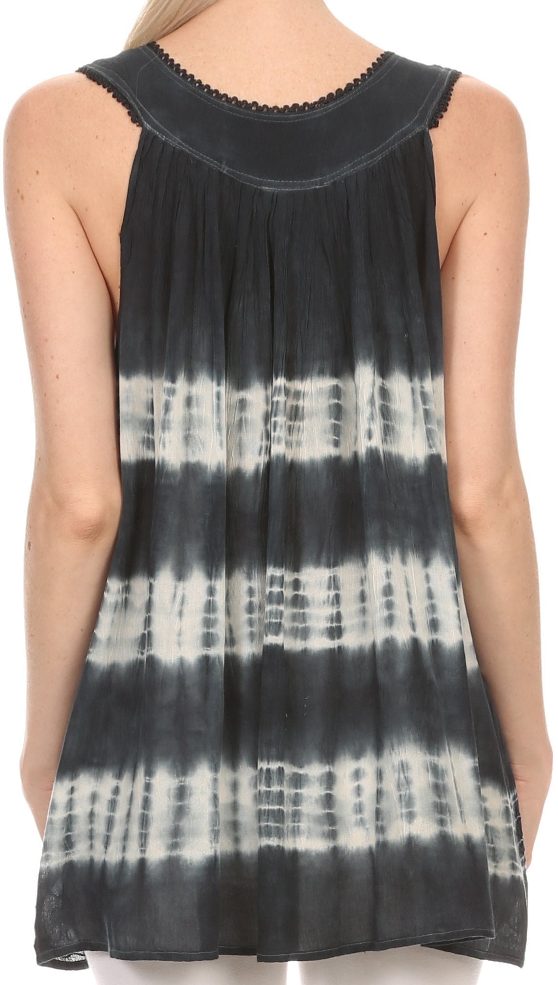 Sakkas Jalela V Neck Sleeveless Embroidered Tie Dye Tank Top Blouse Shirt Top