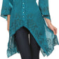 Sakkas Gella Button Down Blouse Top With Bell Sleeves And Handkerchief Sides