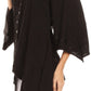 Sakkas Gella Button Down Blouse Top With Bell Sleeves And Handkerchief Sides