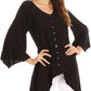 Sakkas Gella Button Down Blouse Top With Bell Sleeves And Handkerchief Sides