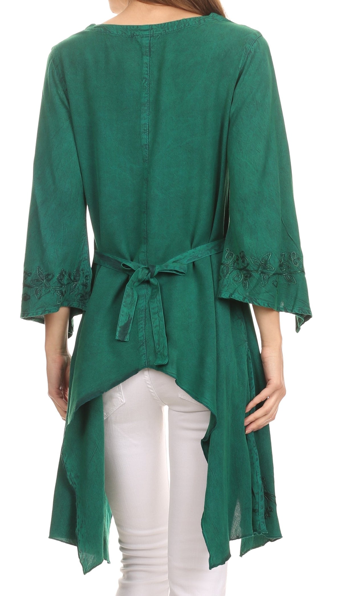 Sakkas Gella Button Down Blouse Top With Bell Sleeves And Handkerchief Sides