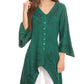 Sakkas Gella Button Down Blouse Top With Bell Sleeves And Handkerchief Sides