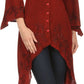 Sakkas Gella Button Down Blouse Top With Bell Sleeves And Handkerchief Sides