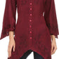 Sakkas Gella Button Down Blouse Top With Bell Sleeves And Handkerchief Sides