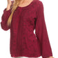 Sakkas Fedella Deep Scoop Neck Long Sleeve Blouse Top With Adjustable Back Straps