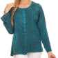 Sakkas Fedella Deep Scoop Neck Long Sleeve Blouse Top With Adjustable Back Straps