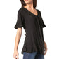 Sakkas Sayle Long Star Embroidered Blouse Shirt Top With Button Front And Ruffles