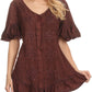 Sakkas Sayle Long Star Embroidered Blouse Shirt Top With Button Front And Ruffles
