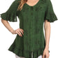 Sakkas Sayle Long Star Embroidered Blouse Shirt Top With Button Front And Ruffles