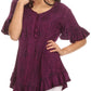 Sakkas Sayle Long Star Embroidered Blouse Shirt Top With Button Front And Ruffles