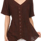 Sakkas Klaniya V Neck Button Down Embroidered Short Sleeve Light Blouse Shirt Top