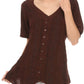 Sakkas Klaniya V Neck Button Down Embroidered Short Sleeve Light Blouse Shirt Top