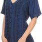 Sakkas Klaniya V Neck Button Down Embroidered Short Sleeve Light Blouse Shirt Top