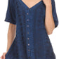 Sakkas Klaniya V Neck Button Down Embroidered Short Sleeve Light Blouse Shirt Top