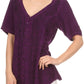 Sakkas Klaniya V Neck Button Down Embroidered Short Sleeve Light Blouse Shirt Top
